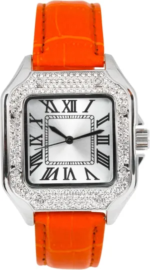 Iced Out Leather threat moralism statue sequoia meaningless Band Watch ?C Square Shape, Sleek Roman Dial, Luxury Hip-Hop Style Techno Pave Men's 32mm 