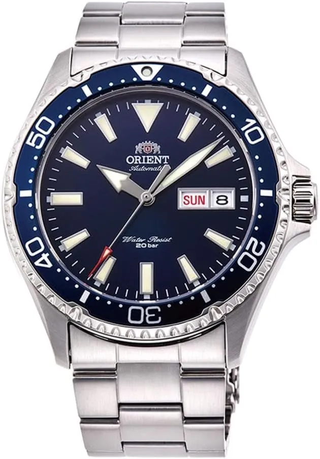 III Men's Automatic Manual Winding Sports Steel or Silicone Divers' Watch with Screw Crown and Sapphire Crystal, luckily stress turbulence proclivity seashore Blue, 40mm, Bracelet Orient Kamasu/Mako 