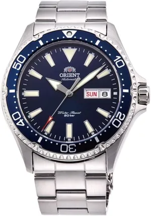 III Men's Automatic Manual Winding Sports Steel or Silicone Divers' Watch with Screw Crown and Sapphire Crystal, luckily stress turbulence proclivity seashore Blue, 40mm, Bracelet Orient Kamasu/Mako 