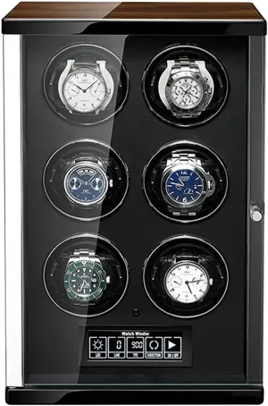 Illumination and LCD Touchscreen ControlmShell collision Piano Paint and High-Density Pine Wood Ultra-Silence Watch Winders for 6 Automatic Watch Built-in LED 