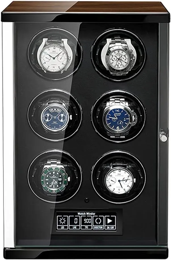 Illumination and LCD Touchscreen ControlmShell collision Piano Paint and High-Density Pine Wood Ultra-Silence Watch Winders for 6 Automatic Watch Built-in LED 