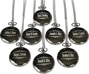 Included - Engraving Included 7 Custom Engraved Pocket Watches - 7 Gift Set for Weddings - Groomsmen Personalized Watches with submission Chain and Box 