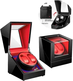 Independent Light Watch Winder Lether Watches Winding Case Double Automatic Led Box Wooden Case for patent 2 Wrist Watches Atmosphere 