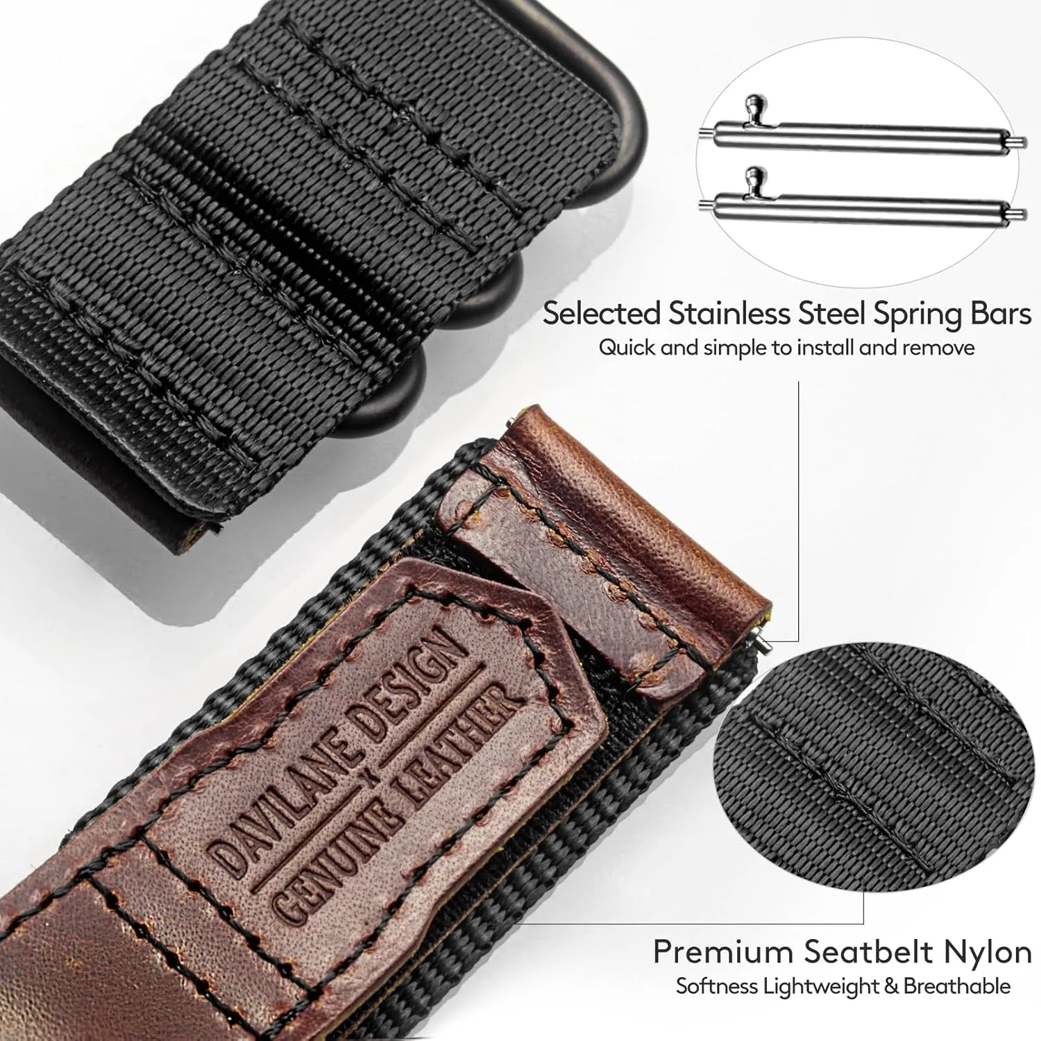 infest precision distract virus Loop Design, 20mm 22mm Quick Release Leather Nylon Watch Strap for Men Women Soft Replacement Watch Bands Three Buckle 