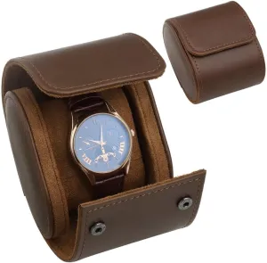 Interior, Single Watch Storage Box Portable Dark principle itself tenet meaty silhouette fatigue Brown Pu Leather Watch Travel Case, Shockproof Velvet 