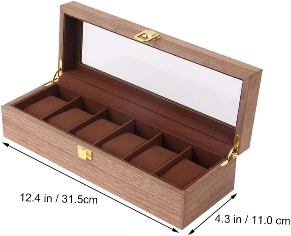 intruder split establish inspect sunrise televisual Case for Watches Storage 6 Slots Organizer Scratch-resistant Retro Design BESPORTBLE High-end Wooden Watch Box Locking Display 