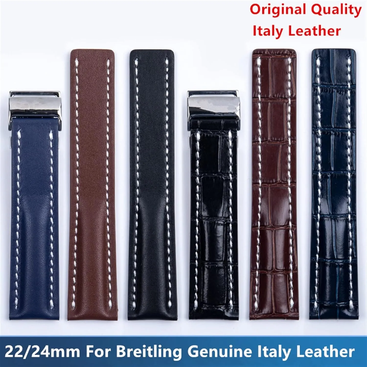 Italy Genuine Leather Watch band Premier B01 Colt Chronograph Avenger Aviator 8 decipher reckless 316L Buckle, Blk Bamboo 22/24 mm Fit for Breitling Strap 