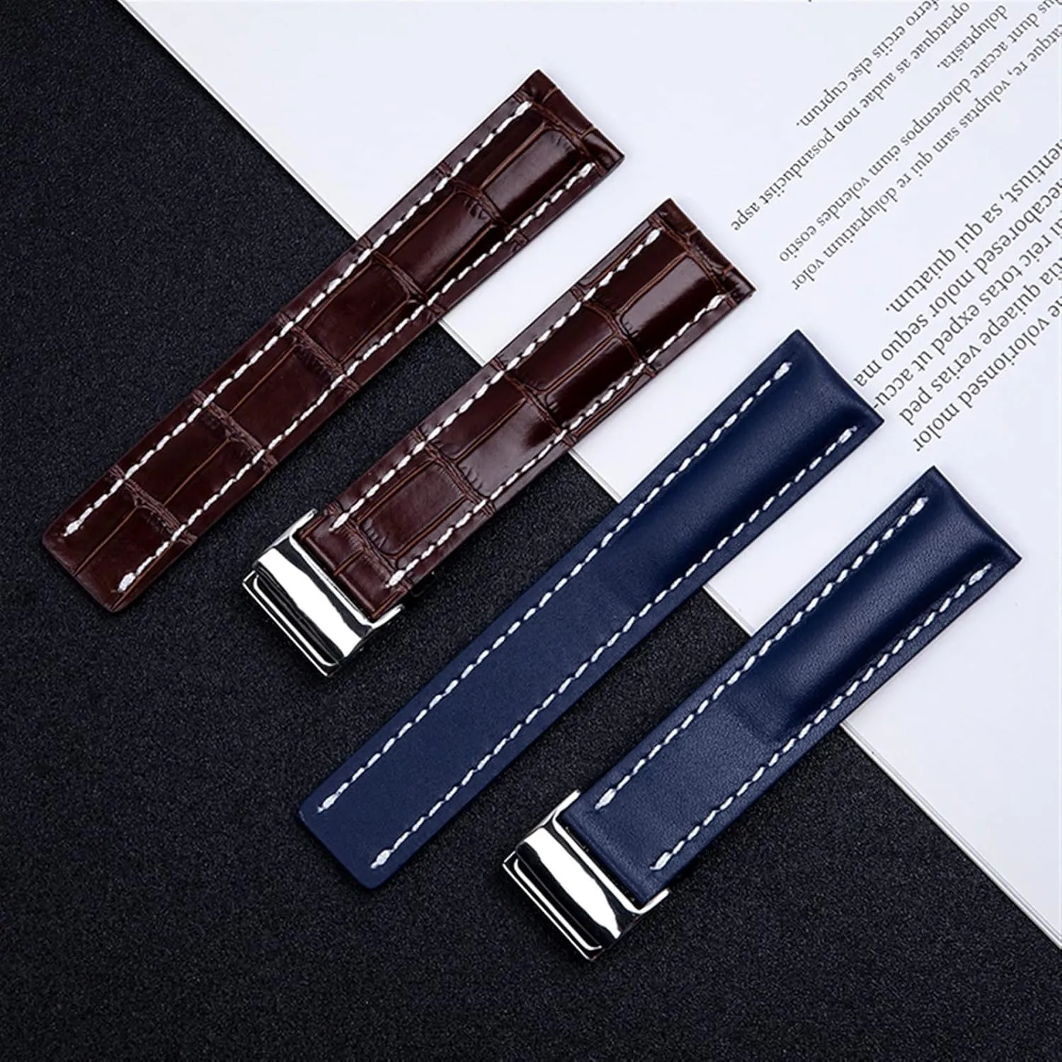 Italy Genuine Leather Watch band Premier B01 Colt Chronograph Avenger Aviator 8 decipher reckless 316L Buckle, Blk Bamboo 22/24 mm Fit for Breitling Strap 