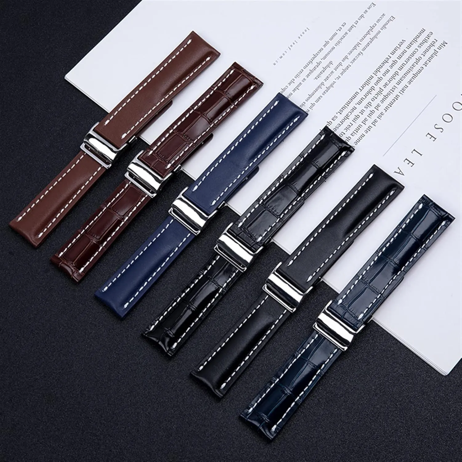 Italy Genuine Leather Watch band Premier B01 Colt Chronograph Avenger Aviator 8 decipher reckless 316L Buckle, Blk Bamboo 22/24 mm Fit for Breitling Strap 