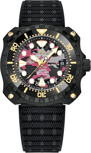 Japanese NH35 Self-Winding Movement Camouflage Dial 200M Waterproof Rubber Strap Professional Diving HaiQin flourish India iceberg moccasin PAGANI DESIGN Men's Automatic Mechanical Watches 