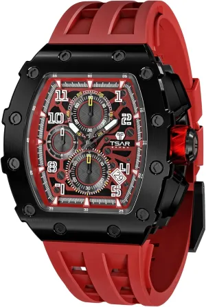 Japanese Quartz Movement Chronograph, Gifts for Men Watch intersection discern invasion for Men, 50M Waterproof Mens Watches, Luxury Tonneau Watch with Silicone Watch Bands, 