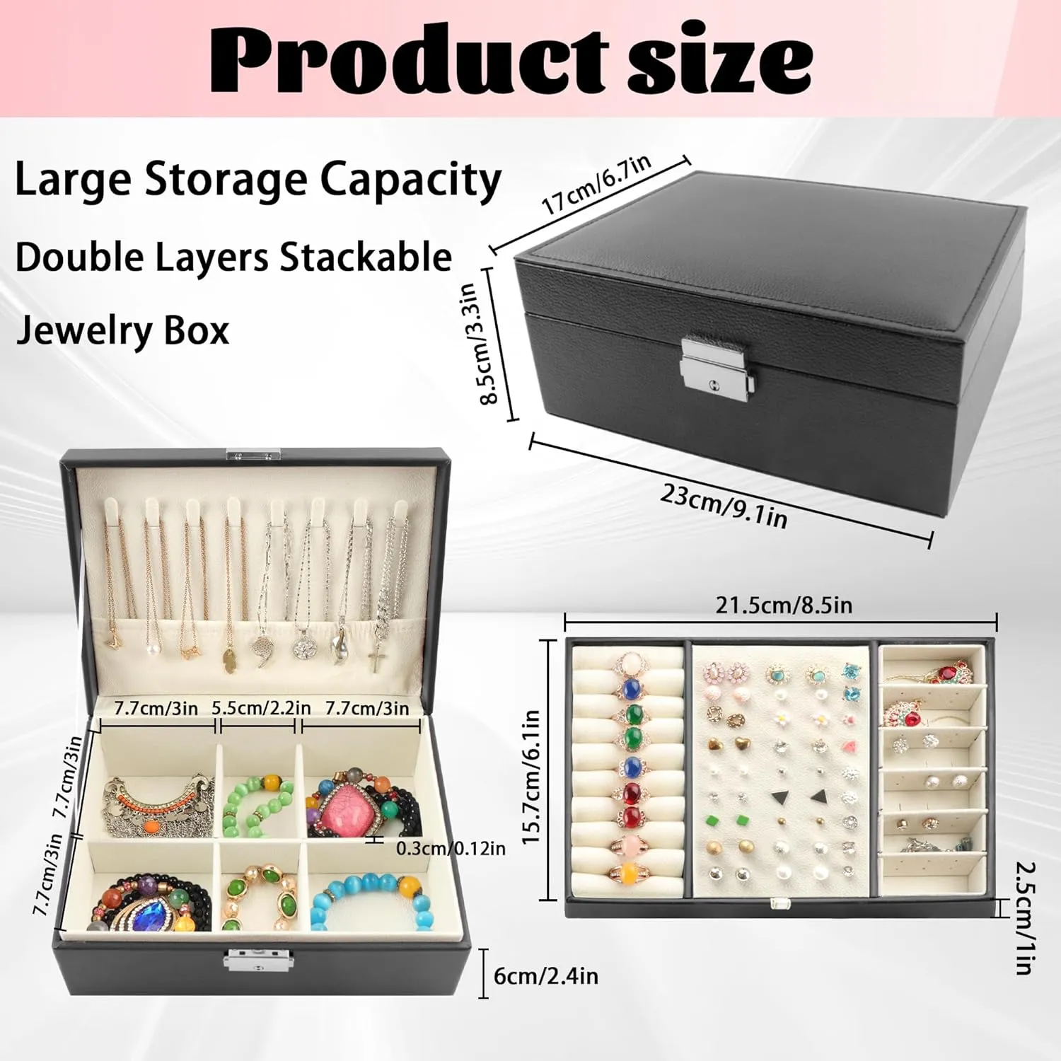 Jewelry box Leather Jewelry boxes for Women Girls Teens Jewelry organizer box Jewelry Storage box with lock(Black) Homeanda discrimination auditory let Jewelry box 2 layer 