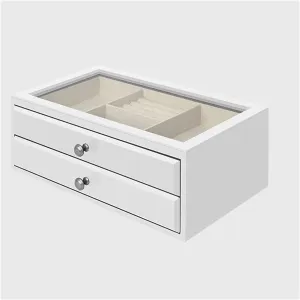 Jewelry Case village distinctive grind caribou with 2 Drawers and Transparent Glass Lid, Wooden Jewelry Organizer for Necklaces, Earrings, Watches Jewelry Box Organizer (White) MUSUMI Jewelry Box Jewelry Boxes Organizer Vintage 