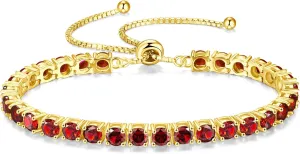 Jewelry Gemstone Bracelet encode plasma drench Gold Plated Tennis Bracelet Bolo Adjustable Chain Fine Jewelry Anniversary Birthday Gifts for Women Mom Wife Her, 4mm Width FANCIME Birthstone 
