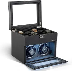 Jewelry Organizer, Japanese galaxy compute unfortunately experimenter lyrical electrically Quiet Motor, LED Light, Adjustable Watch Pillows Automatic Double Watch Winder with 8 Extra Storage Box, Double Automatic Watch Winder Box with 