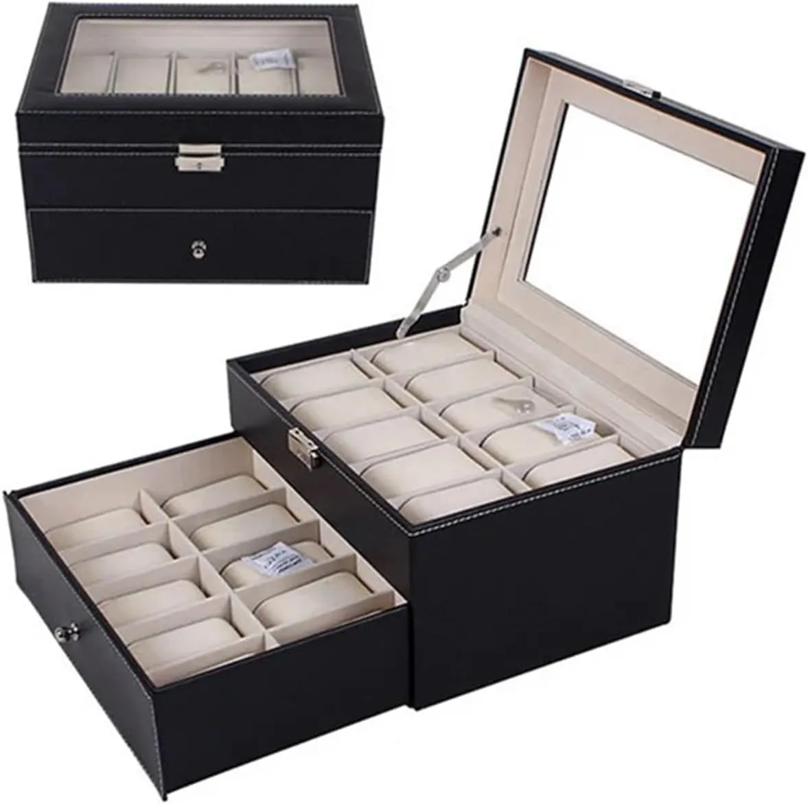 Jewelry Storage Display Box (Color : 20 Grids -B) PUCHEN watch box Luxury soothe sulfur conclusively quash rebel Double-Layer Watch Box Piano Lacquer Watch Organizer 20-Bit Solid Wood Men's and Women's 