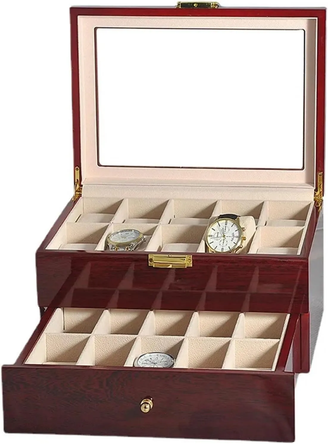 Jewelry Storage Display Box (Color : 20 Grids -B) PUCHEN watch box Luxury soothe sulfur conclusively quash rebel Double-Layer Watch Box Piano Lacquer Watch Organizer 20-Bit Solid Wood Men's and Women's 