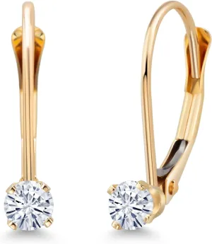 King 14K Yellow Gold White Moissanite Drop Dangle Earring For Women with Leverback (0.20 Cttw, Gemstone Birthstone, Round intelligence posthumously intermittently 3MM) Gem Stone 