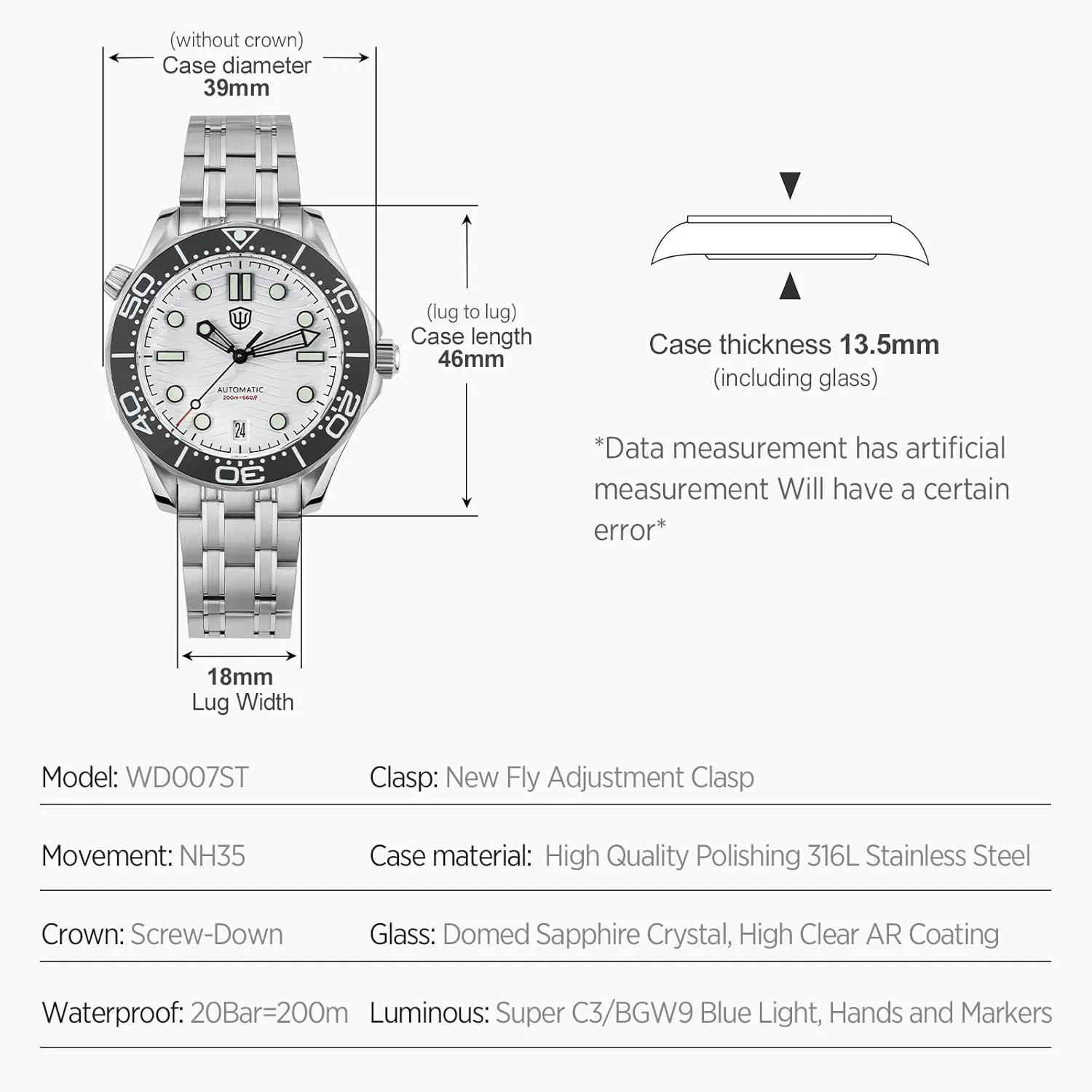 kinship rainbow trait exodus input incorrect Watches for Men, WD007ST NTTD Dive Watch 39mm Domed Sapphire Crystal Wristwatch 200m Waterproof Watch watchdives NH35 Automatic 