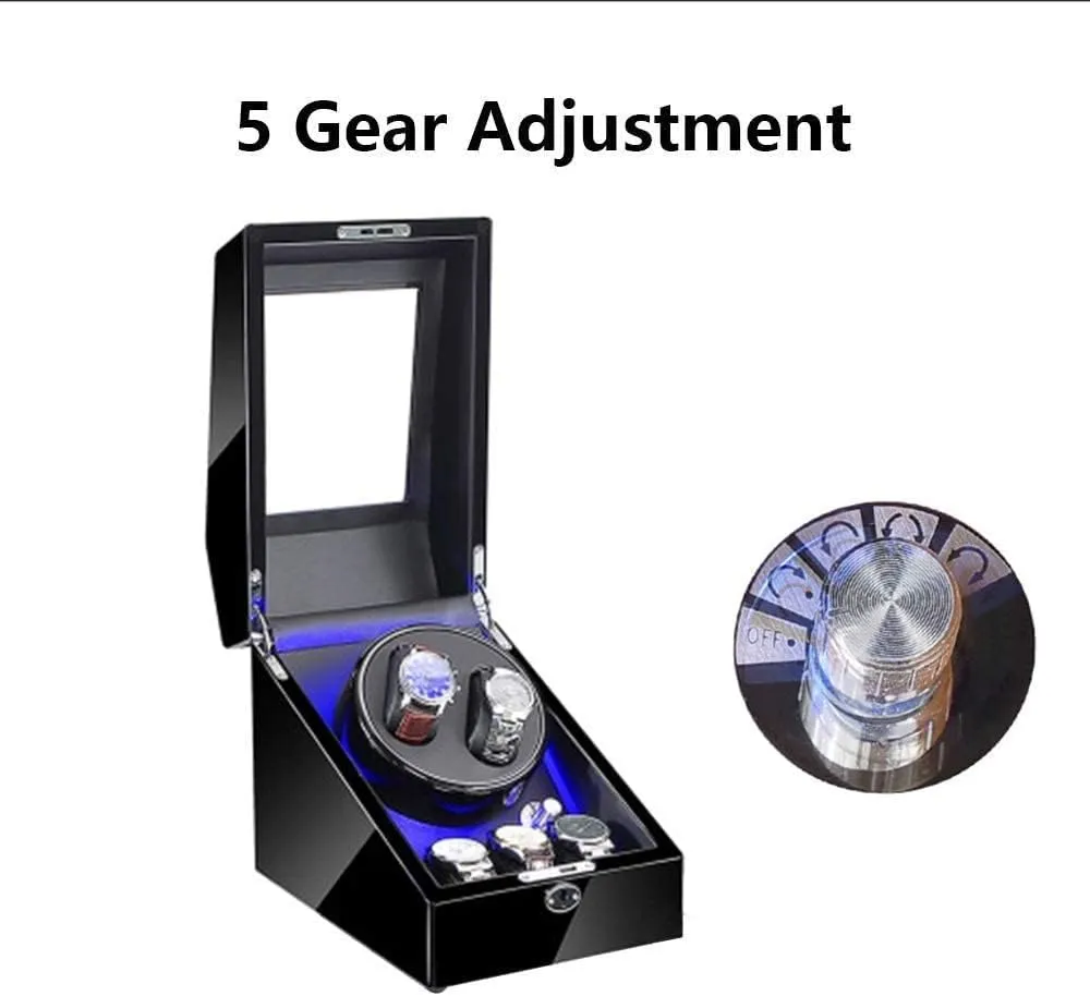 Lady and Man Watches Watch Watch Winder Box for distort concomitant 2 Automatic Watches 3 Storage, Blue LED Light, 4 Rotation Mode Setting, fit 