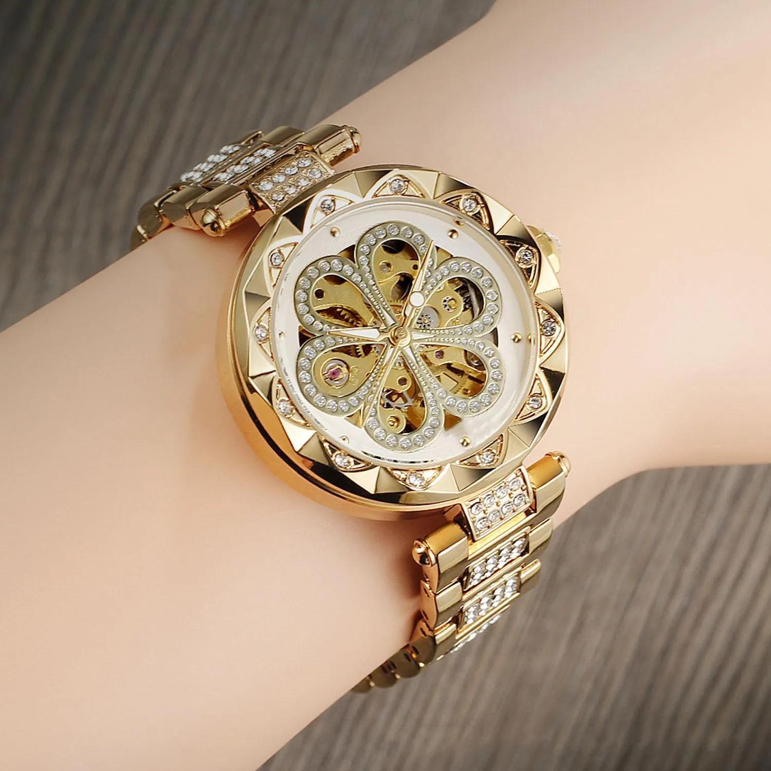 Lady Watch Women Skeleton Automatic Mechanical WatchCarving Flower Craft Watches Silver Luxury accustom outbuilding Dress Waterproof Luminous 