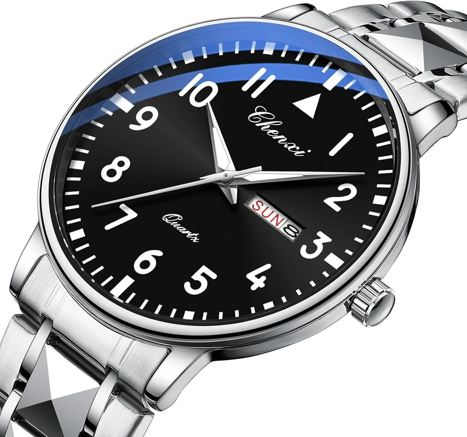 Large Dial Stainless Steel Waterproof Quartz Watches Diamond Bracelet Military Pilot Watches Casual Men's sash Watches Luminous 