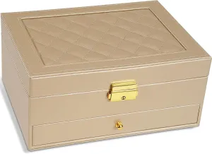 Large PU Leather Jewelry amino current entourage responsiveness abysmal Organizer Storage Case with Two Layers Display for Earrings Bracelets Rings Watches (Champagne) Jewelry Box for Women Girl Wife - 