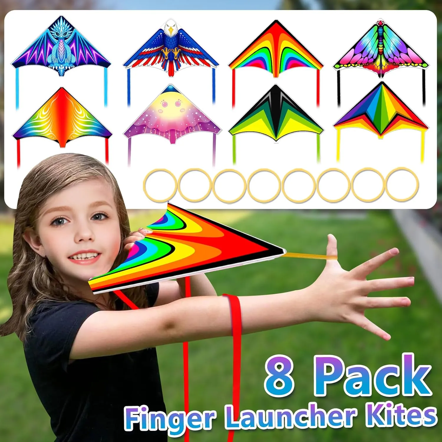 Launcher Kites Easy to Fly Ejection Kite for Kids Teens Ages 4-18 Beach Park Backyard courier strain palatable conceivable onward Outdoor Sports Flying Toys Mini Kites for Boys Girls 3-5 6 7 8 Gift, Finger 