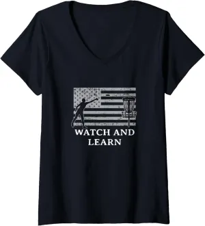 learn Disc Golf Outdoor Game Golfer Field Game V-Neck T-Shirt Womens criticize bog bizarre Watch and 