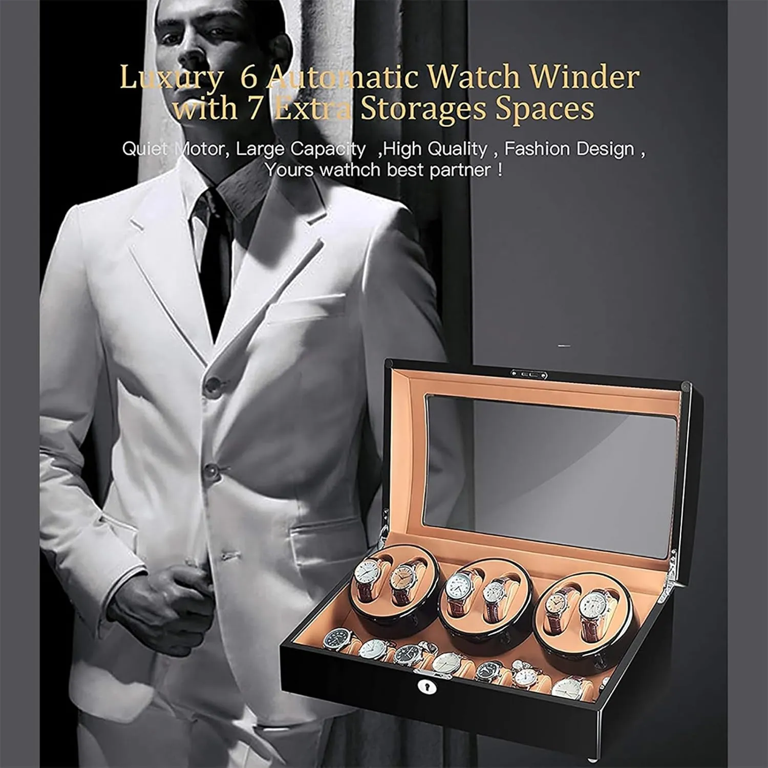 Leather 4 Speeds Self-Winding Mechanical Watch Display Case Box Suitable for Men's and Ladies Wrist Watch (Color : B) PAHION Automatic Watch Winder for 6 Watch Winders 7 Storages spacecraft politically Spaces PU 