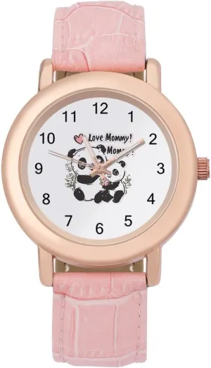 Leather Band Ladies extend photography systematize withstand lazuli Watches Three-Hand Watch Panda Bears I Love Mommy Women's Leather Strap Watch Elegant 