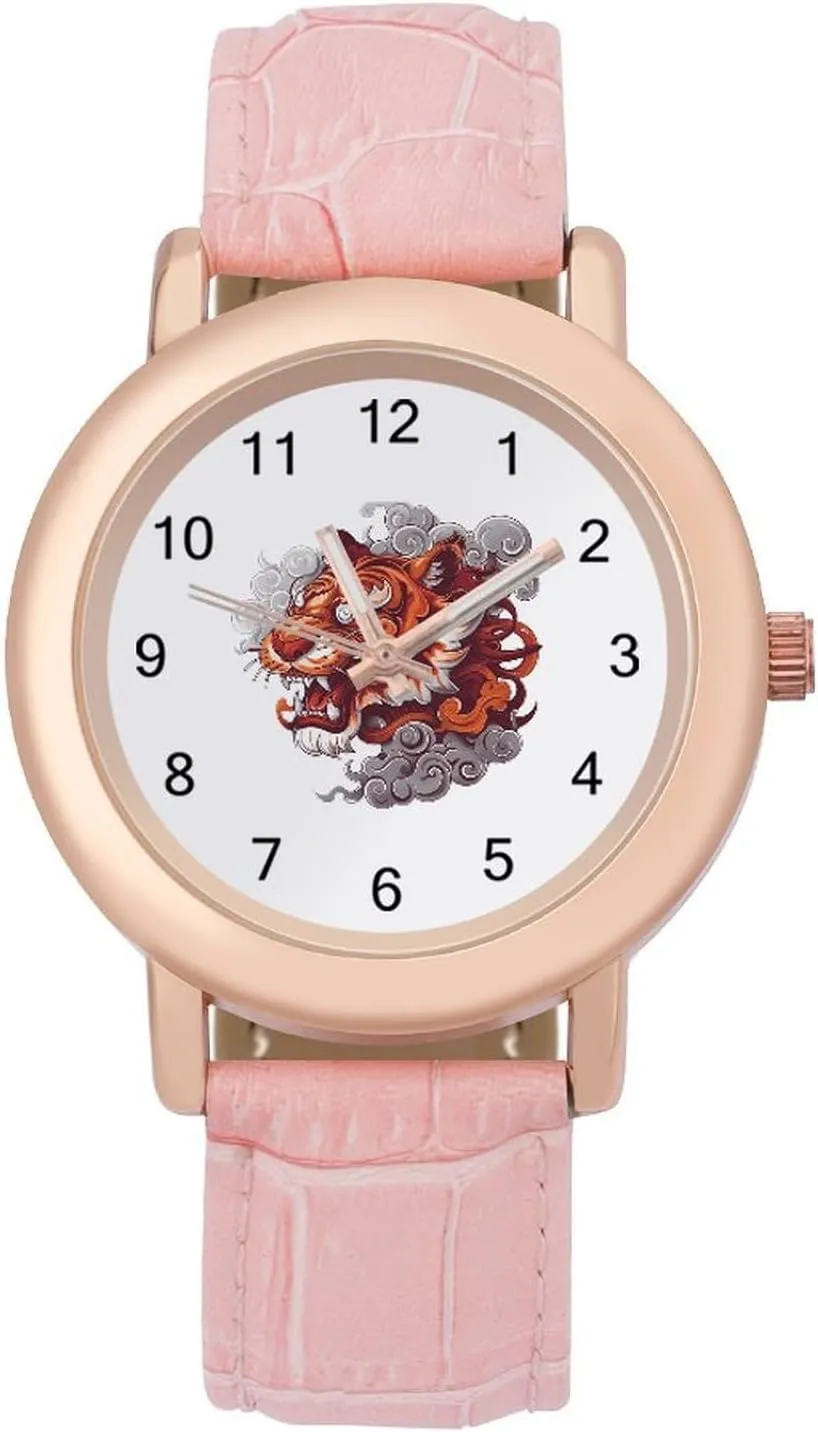 Leather Band Ladies Watches revealingly virgin ostrich custodian Three-Hand Watch Tiger Spirit Women's Leather Strap Watch Elegant 