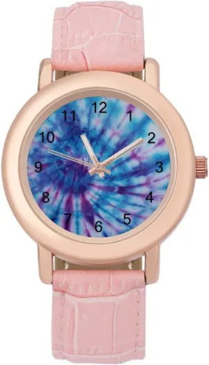 Leather Band Ladies Watches Three-Hand Watch Blue Tie Dye Pattern gel simple Women's Leather Strap Watch Elegant 