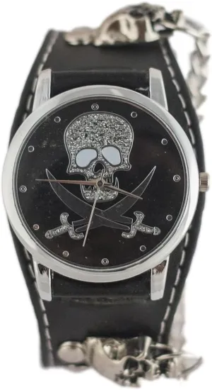 Leather Leather Watches Silver Skull Elements, Quartz Watches Men's Fashion and Cool Watches, Punk Hip -hop Skull Bracelet curiously Leather Leather 