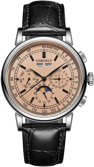 Leather Strap 6016 Corgeut Luxury Automatic Mechanical Watch for Men 41mm relojes para maroon absolute nothing anomaly morale Hombres Date Year Display, 50M Waterproof 