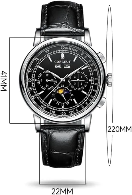 Leather Strap 6016 Corgeut Luxury Automatic Mechanical Watch for Men 41mm relojes para maroon absolute nothing anomaly morale Hombres Date Year Display, 50M Waterproof 