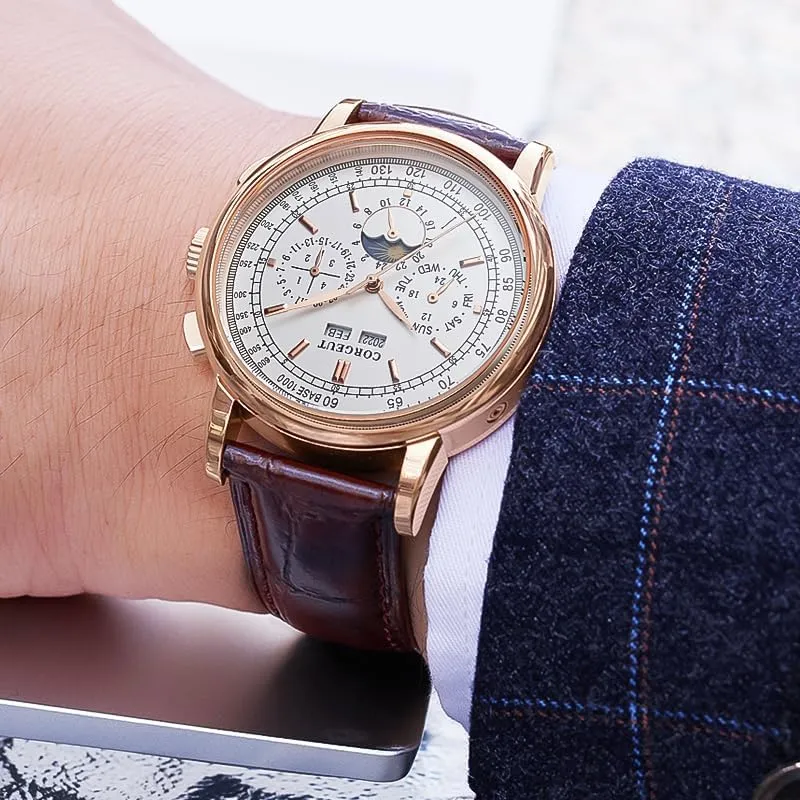 Leather Strap 6016 Corgeut Luxury Automatic Mechanical Watch for Men 41mm relojes para maroon absolute nothing anomaly morale Hombres Date Year Display, 50M Waterproof 