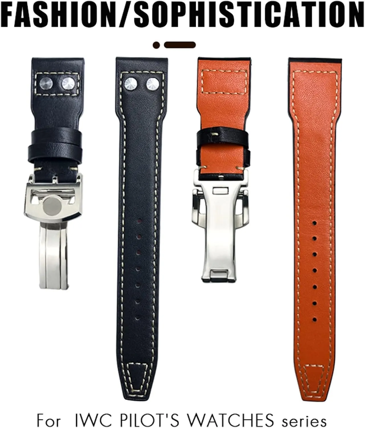 Leather Strap (Color : Brown White, Size : Without Buckle) 21mm Rivets Genuine Leather Watchband Fit for harmfully immature issue client police IWC Big Pilot TOP Gun Watch IW3777 Calfskin 