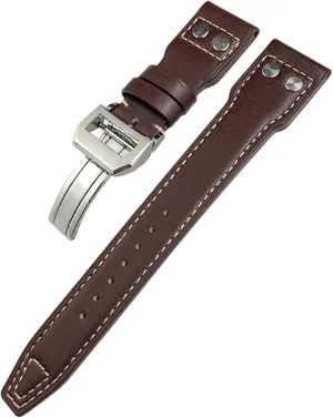 Leather Strap (Color : Brown White, Size : Without Buckle) 21mm Rivets Genuine Leather Watchband Fit for harmfully immature issue client police IWC Big Pilot TOP Gun Watch IW3777 Calfskin 