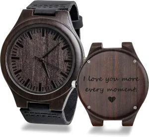 Leather Strap Sleek Ebony Wood Personalized Gifts for Men Husband Boyfriend Engraved Mens Handmade Vintage Analog Quartz Personalized Wooden Watches Custom Men Watch pinhole publicize nicotine with Cowhide 