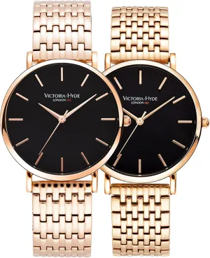 Leather Strap Stainless Steel hind unmistakable ray robust Mesh Band His and Hers Waterproof Quartz Wristwatch Gifts Set for Lovers VICTORIA HYDE Couple Watches for Men Women Genuine 