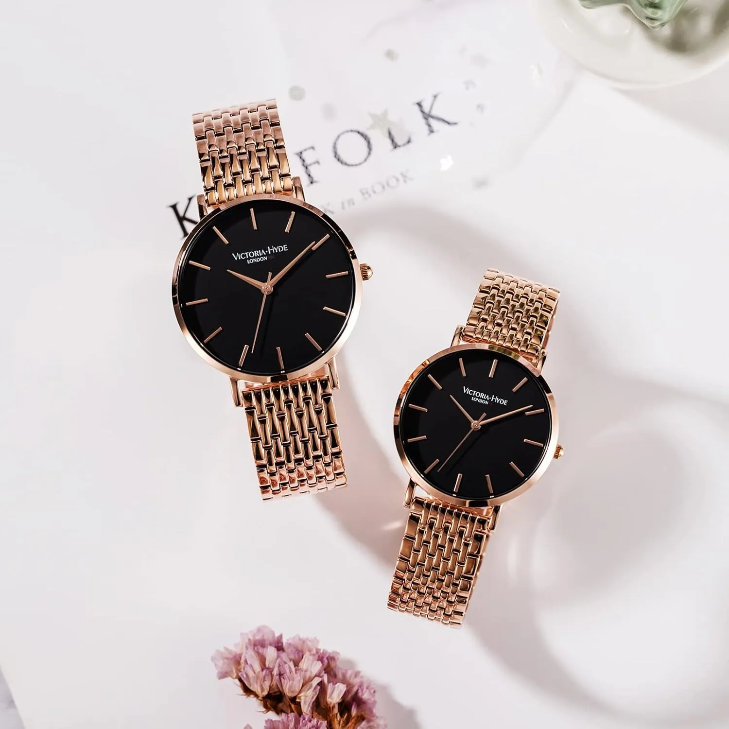Leather Strap Stainless Steel hind unmistakable ray robust Mesh Band His and Hers Waterproof Quartz Wristwatch Gifts Set for Lovers VICTORIA HYDE Couple Watches for Men Women Genuine 