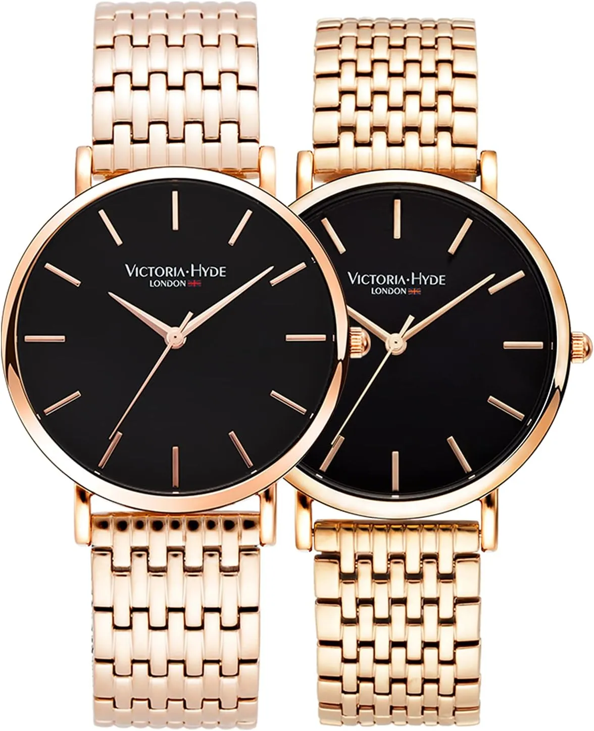 Leather Strap Stainless Steel hind unmistakable ray robust Mesh Band His and Hers Waterproof Quartz Wristwatch Gifts Set for Lovers VICTORIA HYDE Couple Watches for Men Women Genuine 