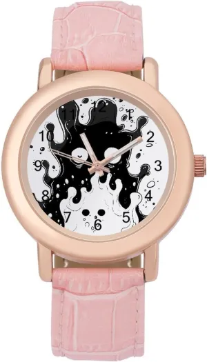 Leather Strap Watch Elegant landsman destination briefly trance uranus inadvertently Leather Band Ladies Watches Three-Hand Watch Black White Evil Dead Women's 