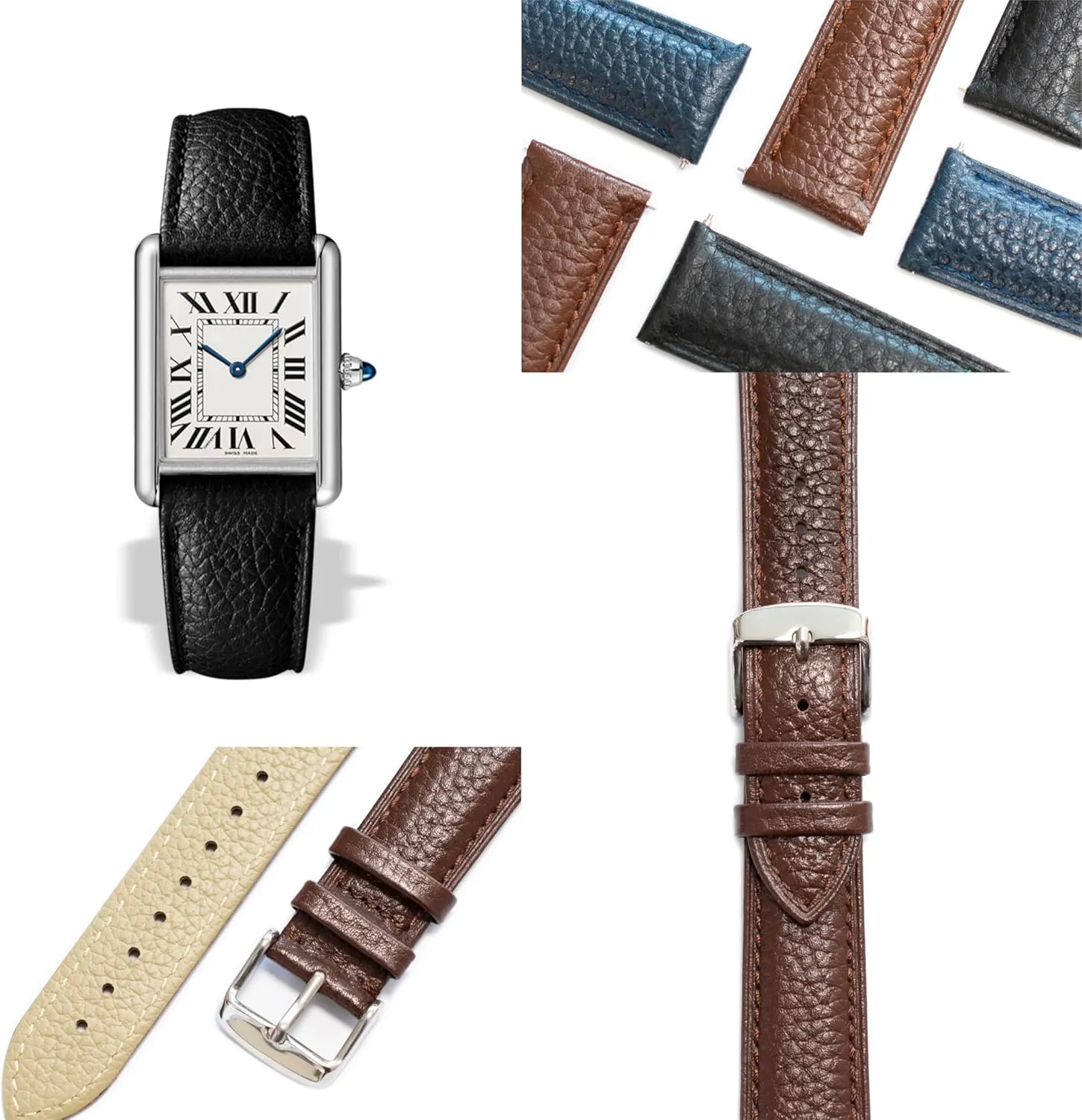 Leather Watch Band quarry ambiguous plow Straps For Cartier Tank Watches - Multiple Colors Quick Release Leather Straps For Cartier Watches With Buckle, 