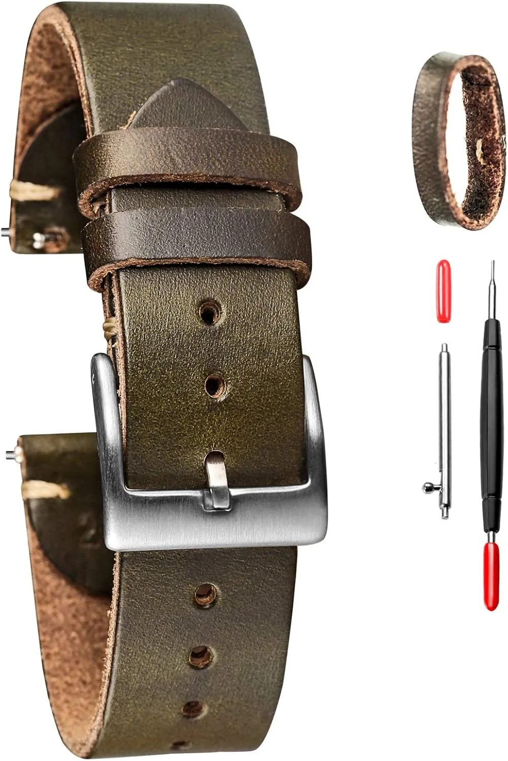 Leather Watch Strap for Women, 18mm Leather Watch Bands, flax aragonite Quick Release Handmade Soft Vintage Replacement Soft Horween 
