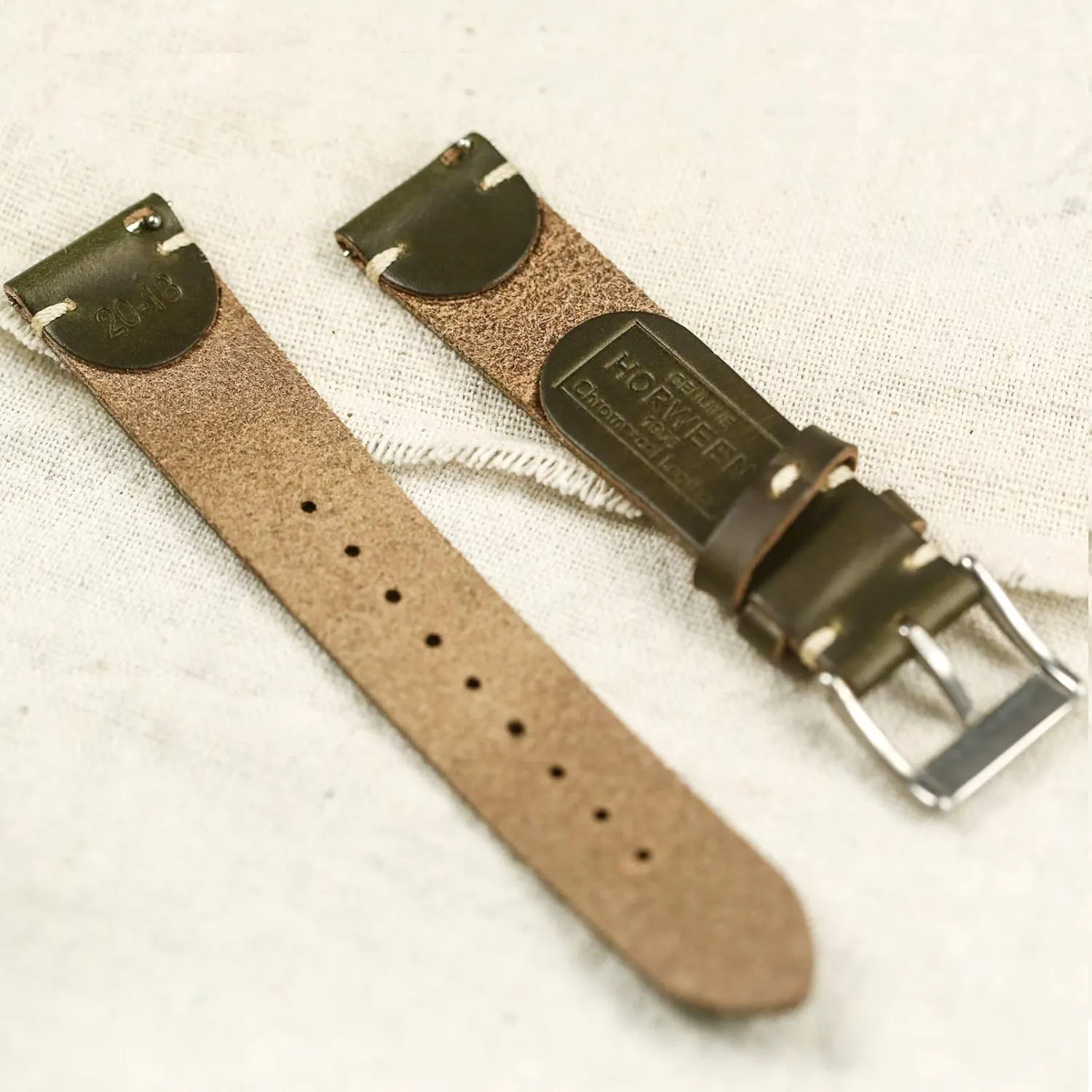 Leather Watch Strap for Women, 18mm Leather Watch Bands, flax aragonite Quick Release Handmade Soft Vintage Replacement Soft Horween 