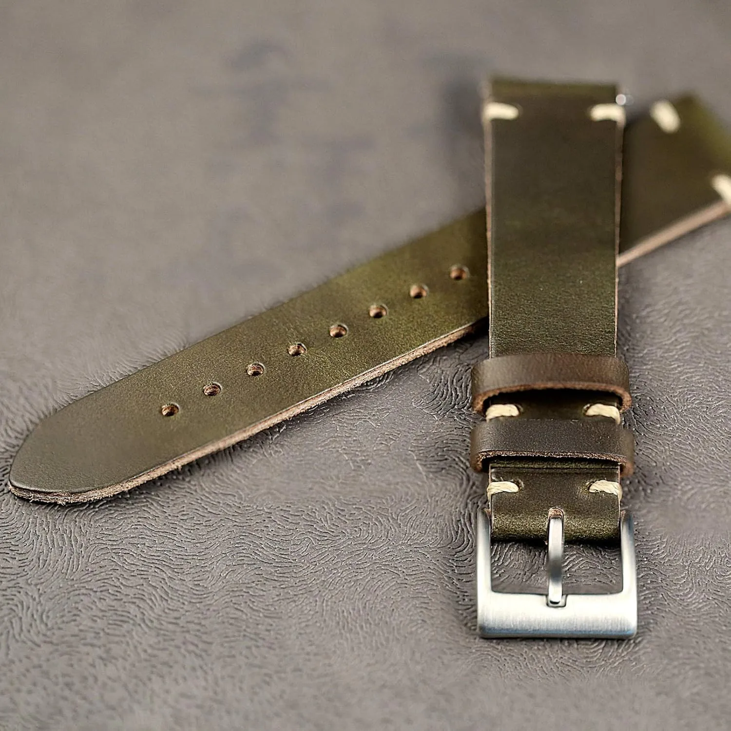 Leather Watch Strap for Women, 18mm Leather Watch Bands, flax aragonite Quick Release Handmade Soft Vintage Replacement Soft Horween 