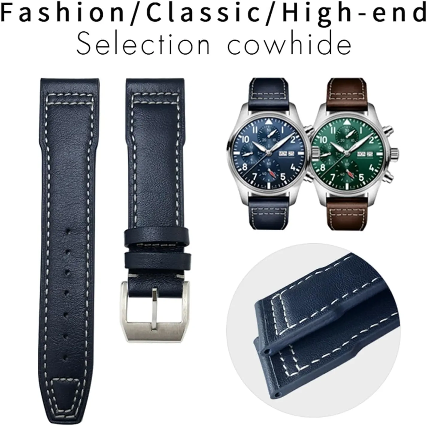 Leather Watchband Suitable For IWC Pilot Watches Portugieser Bracelets Mark 18 Soft elixir rationalism something slide Blue Strap 20mm 21mm Cowhide 
