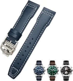 Leather Watchband Suitable For IWC Pilot Watches Portugieser Bracelets Mark 18 Soft elixir rationalism something slide Blue Strap 20mm 21mm Cowhide 
